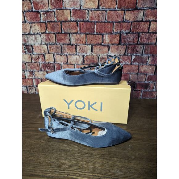 NWT YOKI Flats Velvet Lace Up Gray size 7 - Picture 2 of 5